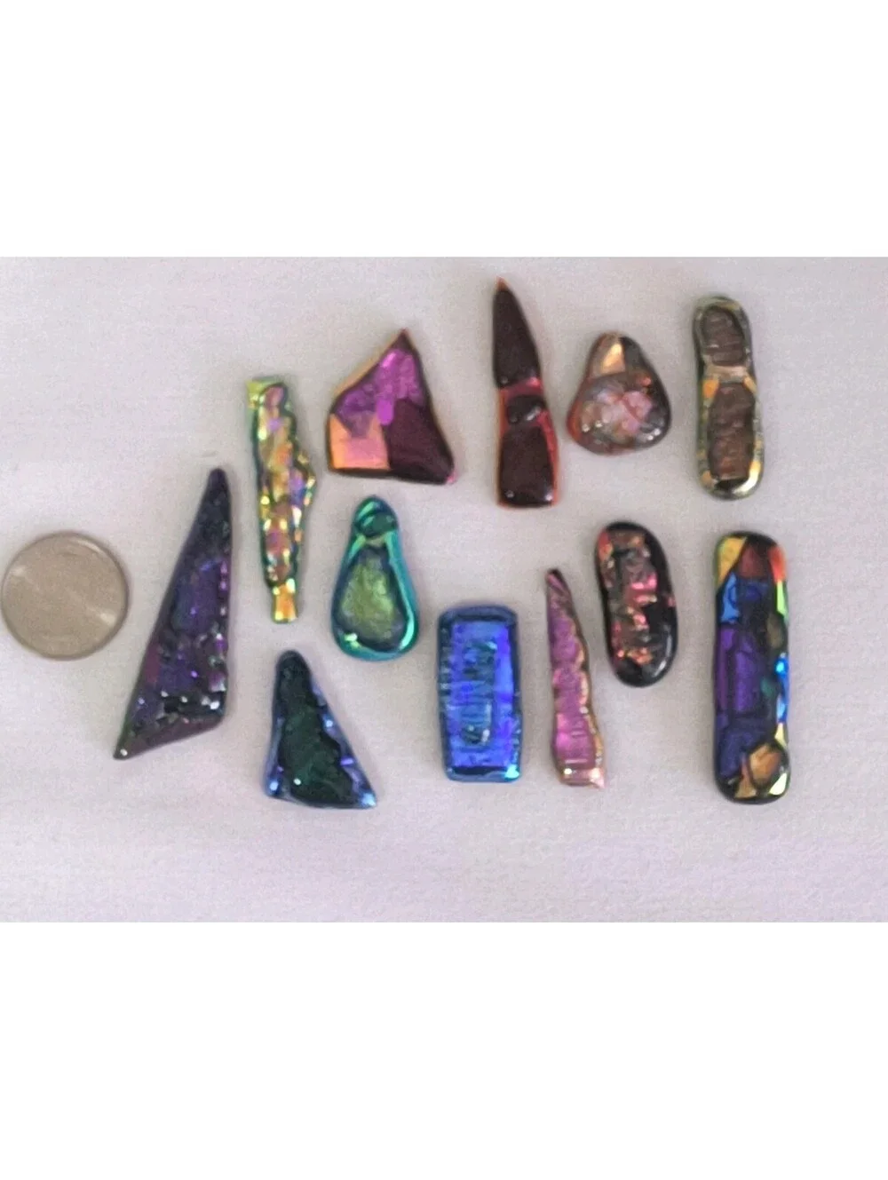 Lot Of 12 Dichroic Fused Glass Cabochons Jewelry Making Supplies